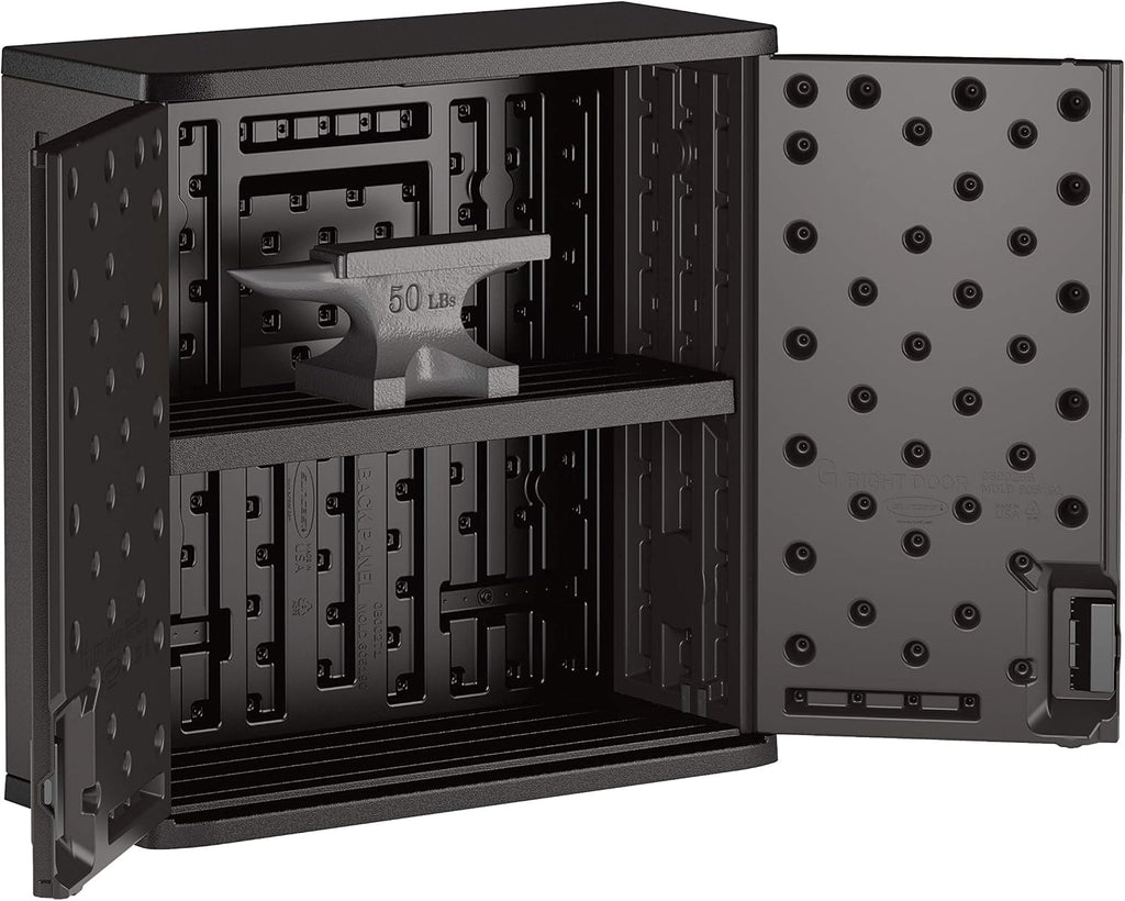 Suncast Commercial 4 Cubic Ft. Heavy-Duty Resin Wall Cabinet with Adjustable Metal-Reinforced Shelf, and Lockable Handles for Indoor and Outdoor Storage, Black, Made in the USA