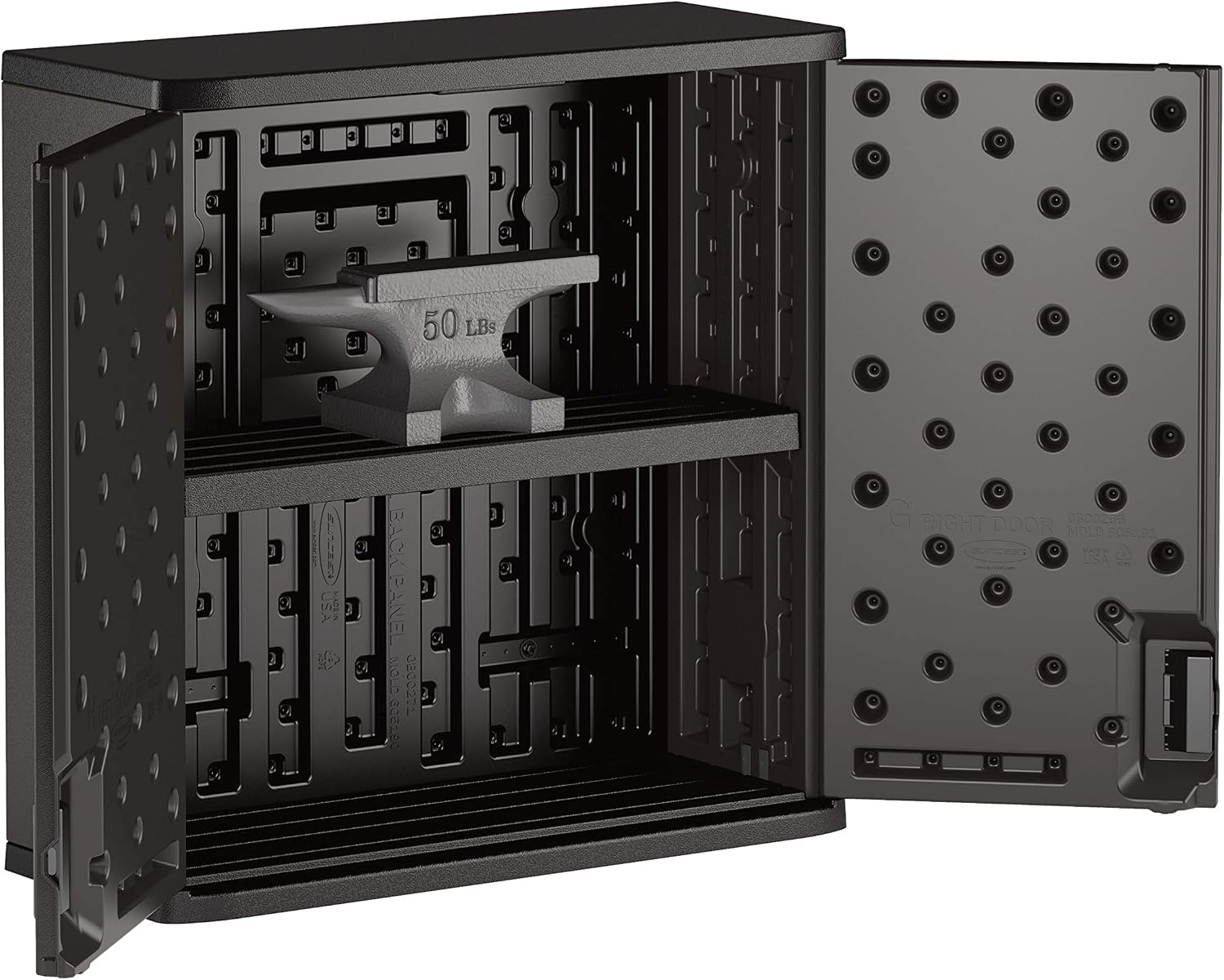 Suncast Commercial 4 Cubic Ft. Heavy-Duty Resin Wall Cabinet with Adjustable Metal-Reinforced Shelf, and Lockable Handles for Indoor and Outdoor Storage, Black, Made in the USA