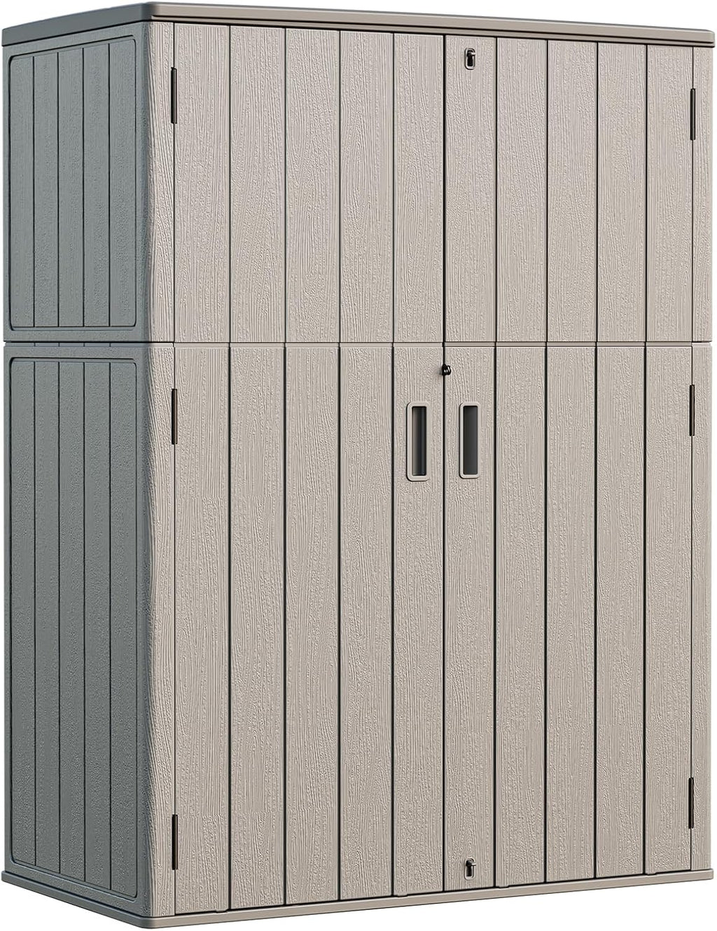 HOMSPARK Outdoor Storage Shed 57 Cu.Ft, All-Weather Resistant Resin Garden Sheds & Outdoor Storage Clearance with Floor, Double-Layer Plastic Tool Sheds for Patio, Garden & Lawn (Shallow Brown)
