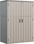 HOMSPARK Outdoor Storage Shed 57 Cu.Ft, All-Weather Resistant Resin Garden Sheds & Outdoor Storage Clearance with Floor, Double-Layer Plastic Tool Sheds for Patio, Garden & Lawn (Shallow Brown)