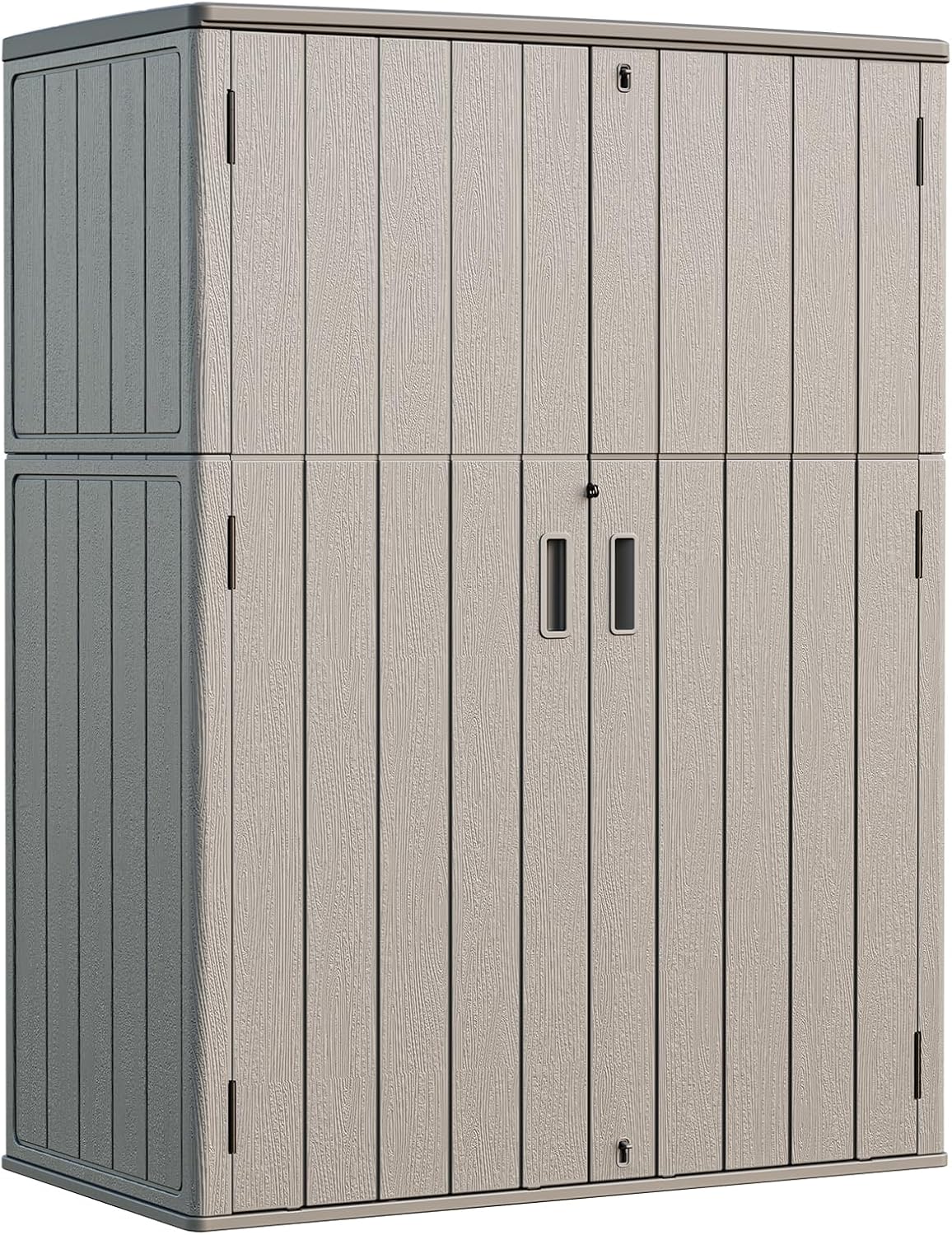 HOMSPARK Outdoor Storage Shed 57 Cu.Ft, All-Weather Resistant Resin Garden Sheds & Outdoor Storage Clearance with Floor, Double-Layer Plastic Tool Sheds for Patio, Garden & Lawn (Shallow Brown)