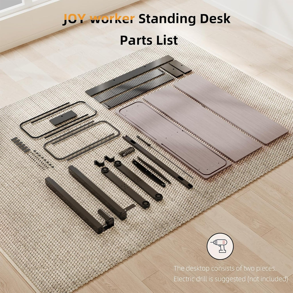 JOY worker Height Adjustable Electric Standing Desk with Storage Shelves, 48 Inch Table with Built-in Monitor Stand, Sit Stand Desk with 2 Hooks for Home Office, Grey Desktop & Black Frame
