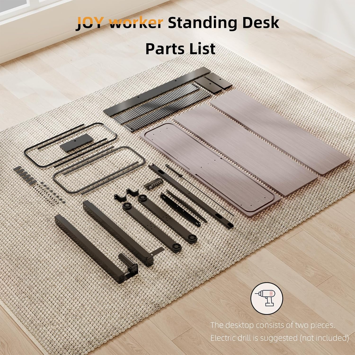 JOY worker Height Adjustable Electric Standing Desk with Storage Shelves, 48 Inch Table with Built-in Monitor Stand, Sit Stand Desk with 2 Hooks for Home Office, Grey Desktop & Black Frame