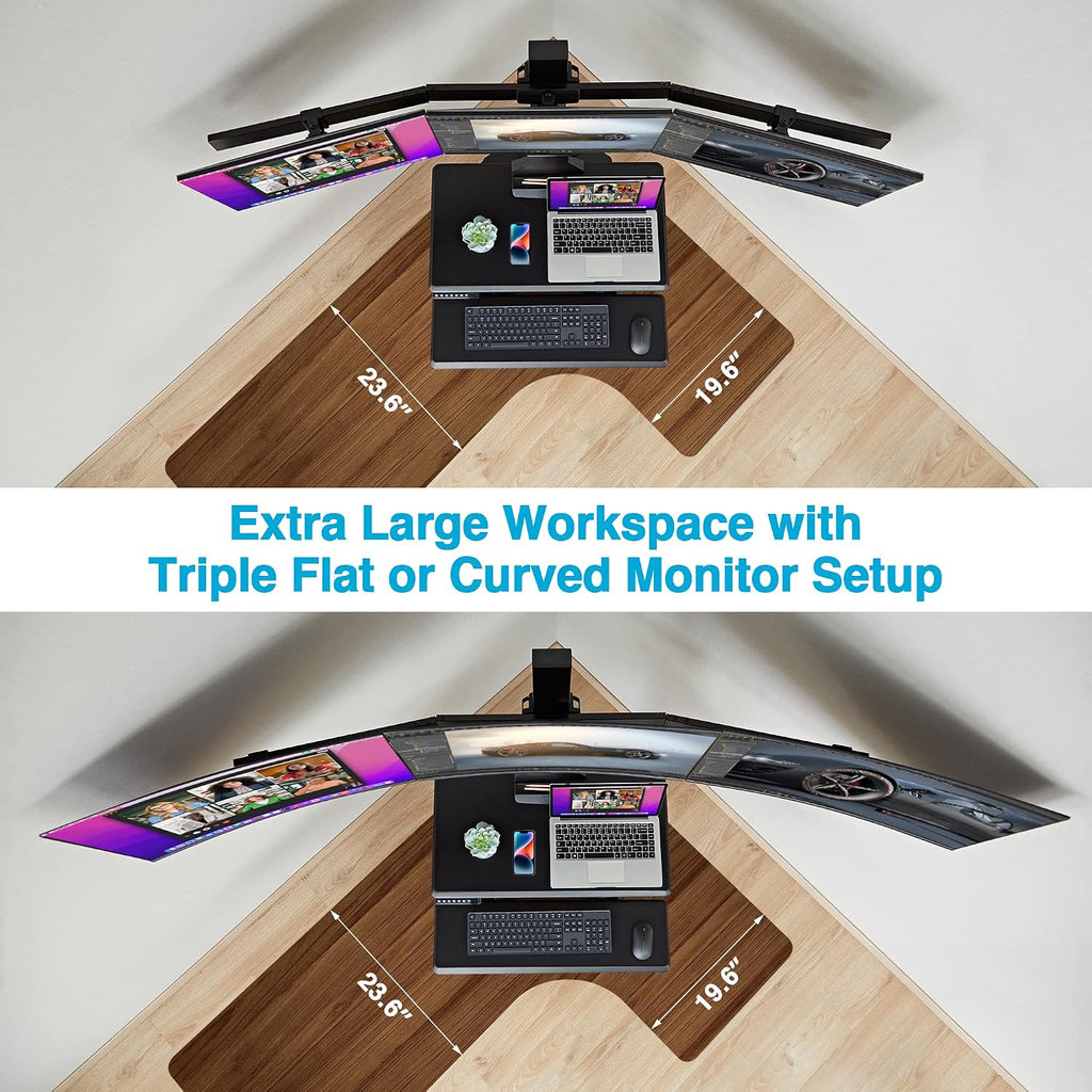 AVLT Electric Standing Desk Converter for Triple 32' Monitors, Motorized Sit to Stand Riser with 28'x16' Tabletop, Large Keyboard Tray, Height Adjustable, Sturdy Base, Small Footprint