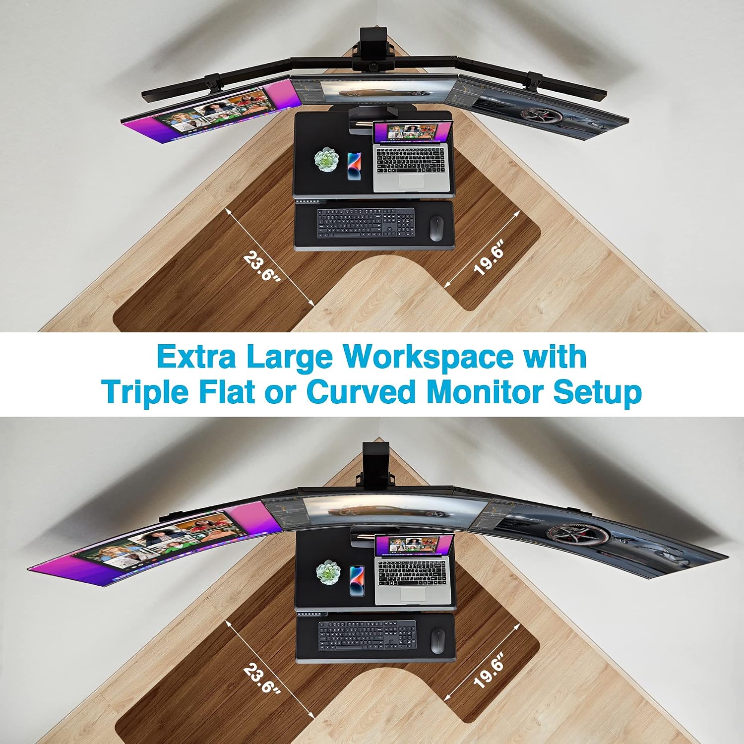 AVLT Electric Standing Desk Converter for Triple 32' Monitors, Motorized Sit to Stand Riser with 28'x16' Tabletop, Large Keyboard Tray, Height Adjustable, Sturdy Base, Small Footprint