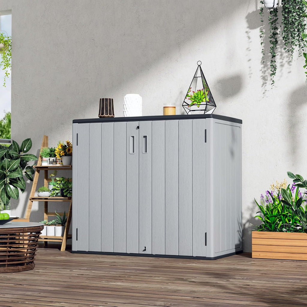 Mrosaa Large Outdoor Storage Box,Resin Sheds&Outdoor Storage Waterproof/Lockable,Outdoor Storage Cabinets for Balcony,Garage,Backyard (37Cu.ft-Pale Grey)