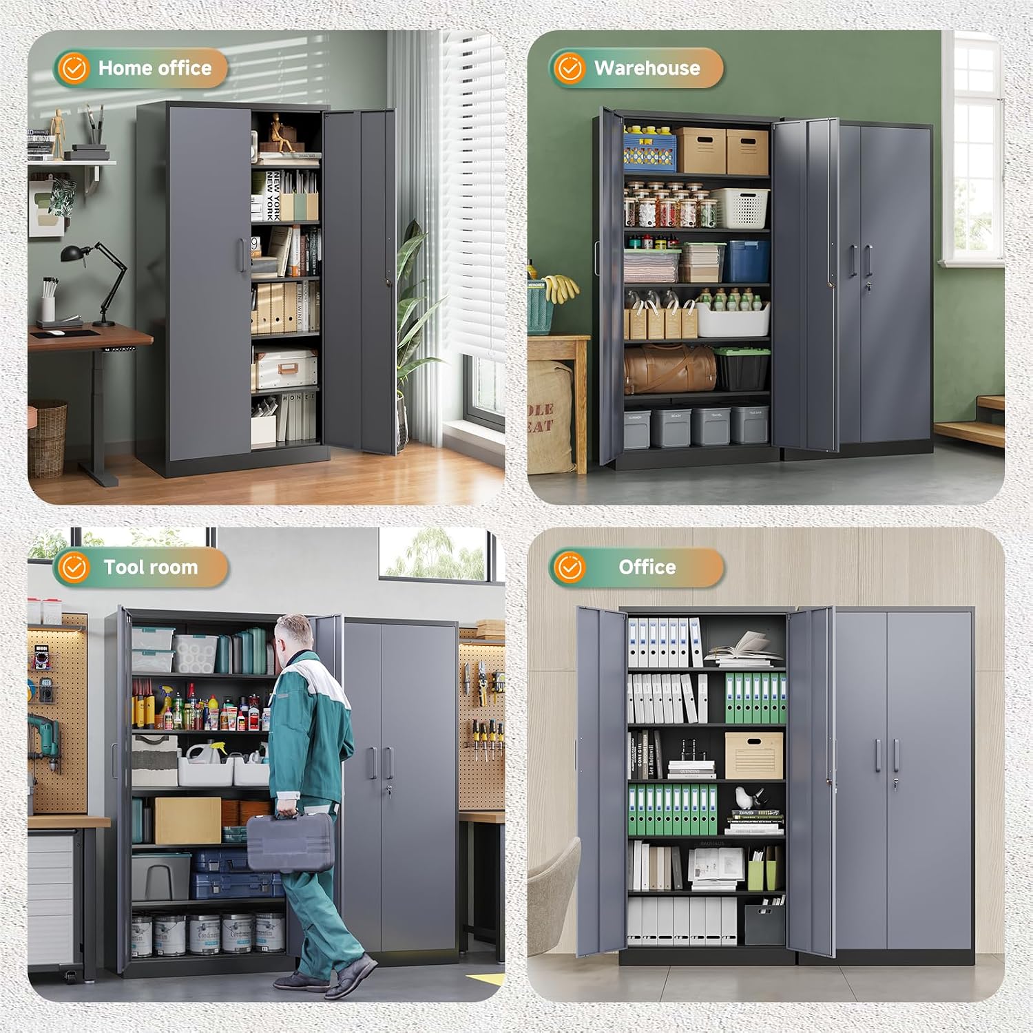 Letaya Metal Storage Cabinets with Lock Door and 5 Adjustable Shelves, Steel Garage Tool Organization Cabinets for Home,Utility Room, Warehouse,Lockers(71'-Black Gray) | Lock Door, 5 Adjustable Shelves, Garage, Lockers