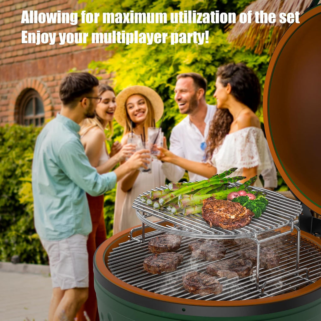 BBQ-PLUS Expander Rack Replacement Kit for XL Big Green Egg,Heavy Duty Stainless Steel 3 Tier 5 Piece Grill Basket Accessories with Removable Cooking Rack System Large