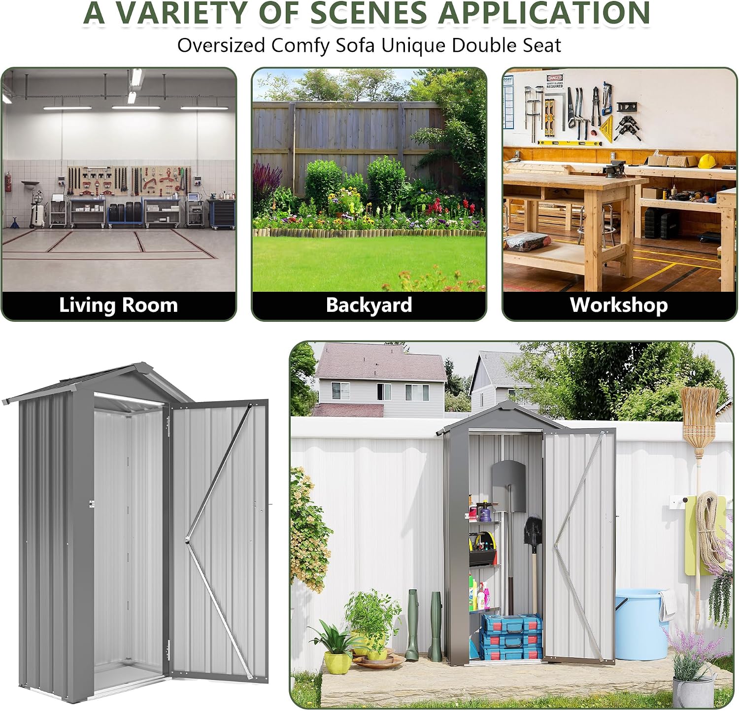Outdoor Metal Storage Shed, Waterproof Garden Tool Shed with Lock, Galvanized Steel Utility Cabinet, Weather-Resistant Storage Locker for Backyard, Patio, Garage Tools Organization (Dark Gray)