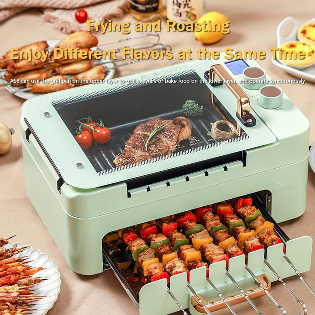 Multipurpose Hot Plate Grill Double Layer, Smokeless Electric Grill, 1000W Health BBQ Grill with Adjustable Temperature, Drip Tray, Easy Clean Table Barbecue Grill for Outdoor Indoor Barbecue,White(Bl
