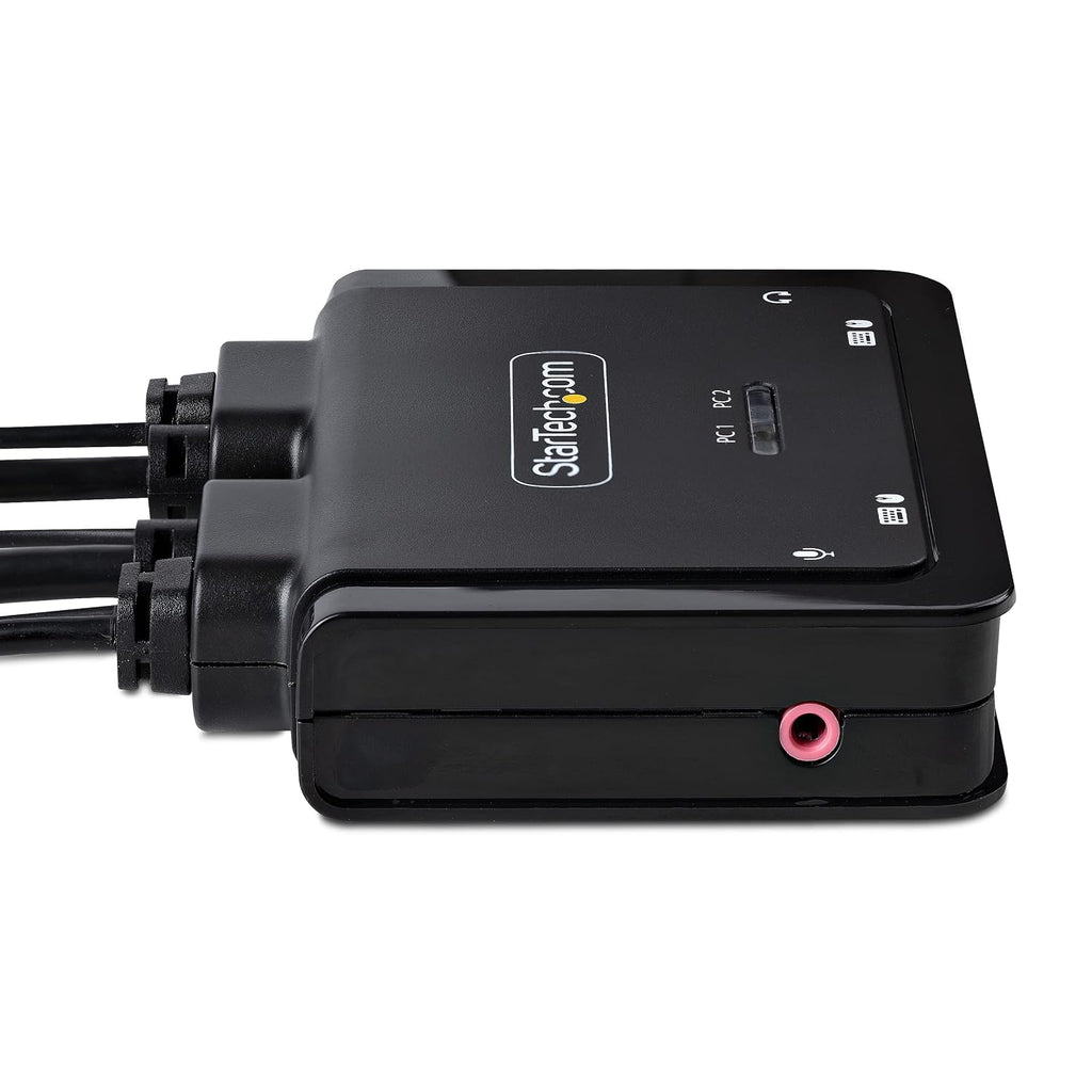 StarTech.com 2-Port USB-C Cable KVM Switch, 4K 60Hz DisplayPort Output, Compact KVM with 4ft/1.2m USB Type-C/Audio Integrated Host Cables, Bus Powered, Remote/Hotkey Switching (C2-D46-UC2-CBL-KVM)