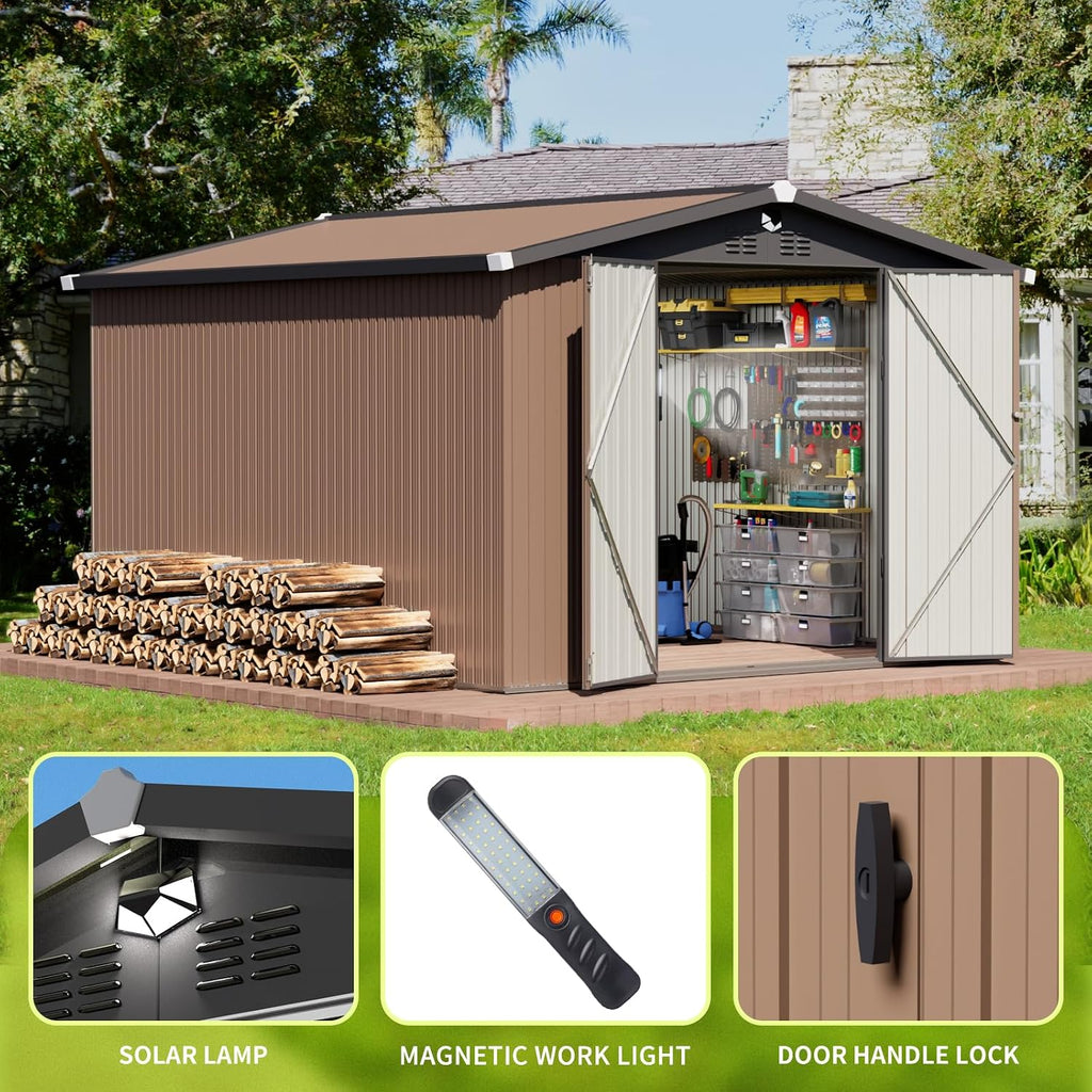 Metal Storage Shed 10x12,Outdoor Storage Building,Large Backyard Sheds,Waterproof Outside Storage Shed with Lockable Door