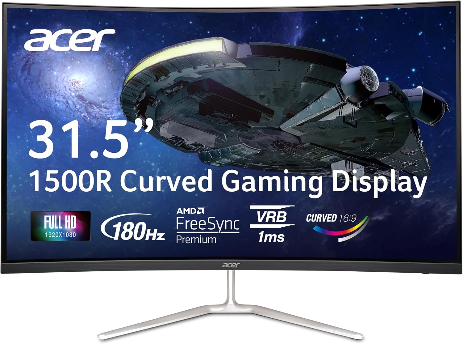 acer Nitro 31.5' FHD 1920 x 1080 1500R Curved PC Gaming Monitor | AMD FreeSync™ Premium | Up to 165Hz Refresh | 1ms VRB | VESA Mountable | 1 x Display Port 1.2 & 2 x HDMI 1.4 | EDA320Q PBIIPX