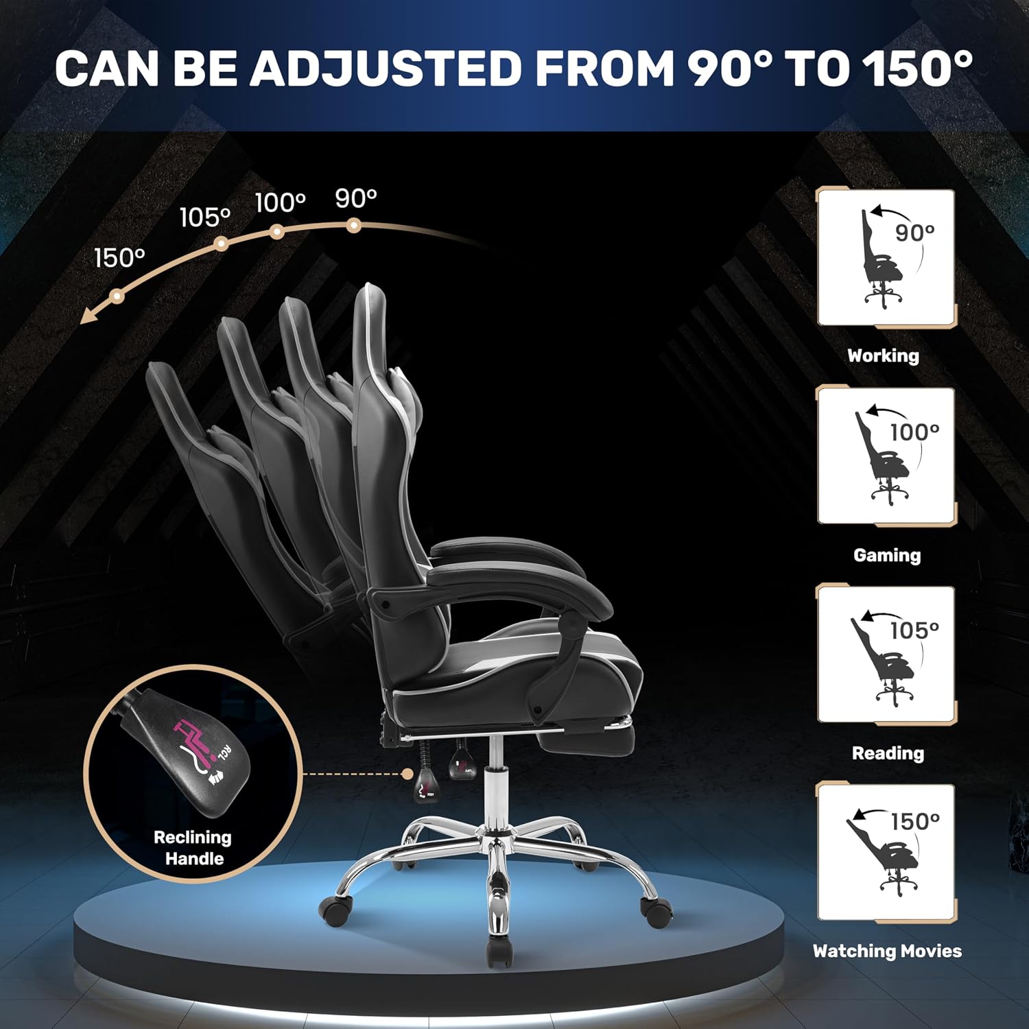 YSSOA Gaming Chair, Backrest and Seat Height Adjustable Swivel Recliner Racing Office Computer Ergonomic Video Game Chair with Footrest and Lumbar Support, Height Adjustable with 360° Swive, White