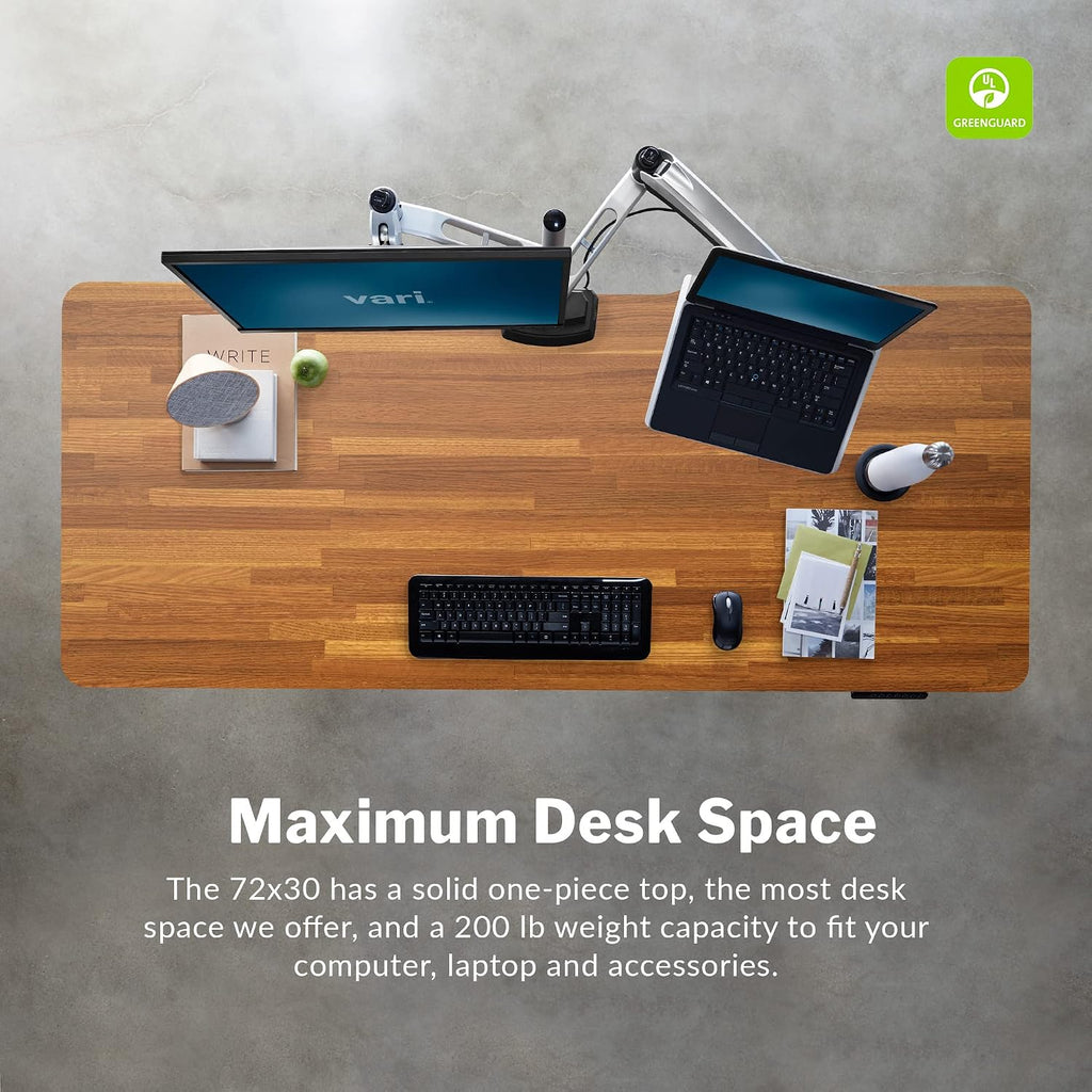 Vari Classic Electric Standing Desk - VariDesk Height Adjustable Sit/Stand Desk - Dual Motor with Memory Presets, Stable Legs - Gaming, Home Office Workstation - 72x30 (Butcher Block/Slate Legs)