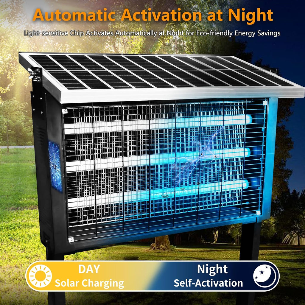 Powerful Super Large Solar Bug Zapper Outdoor for 8000 sq.ft, Rechargeable Solar Mosquito Zapper with High Powered, Outdoor Bug Zapper for Patio Garden Backyard RV Camping with 30W Solar Panel