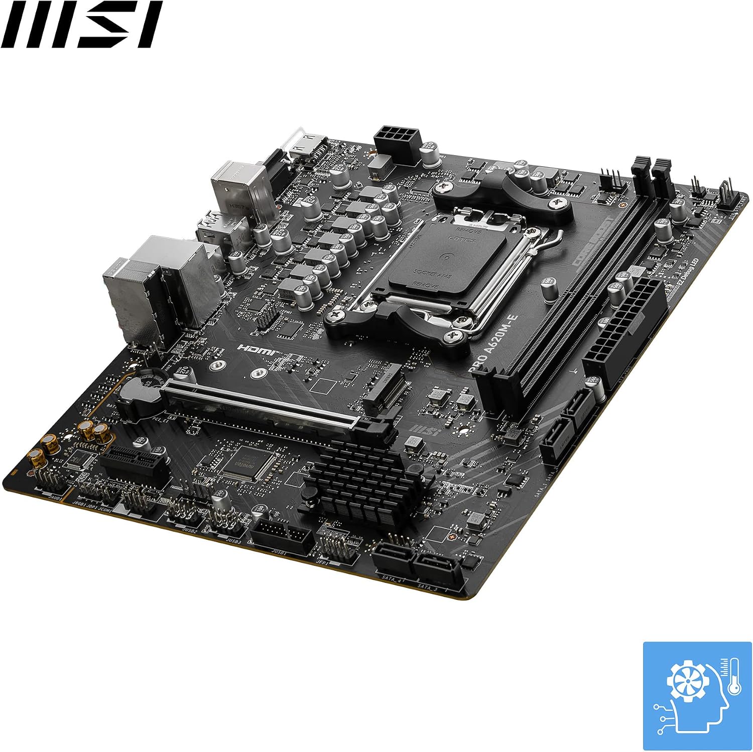 MSI PRO A620M-E Motherboard, Micro-ATX - Supports AMD Ryzen 7000 Series Processors, AM5 - DDR5 Memory Boost 6400+MHz/OC, 1 x PCIe 4.0 x16, 1 x M.2 Gen4