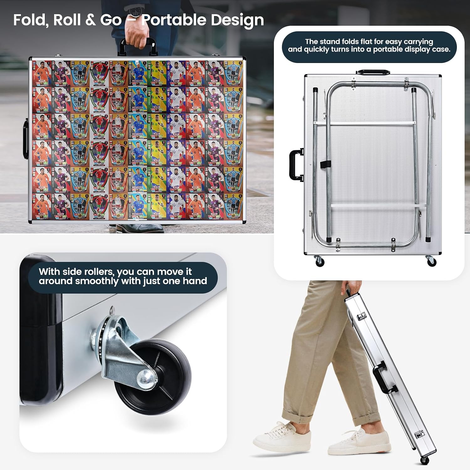 Trade Show Display Case for Cards 34' x 22' Aluminum Portable Locking Display Case with Wheels and Foldable Stand, Clear Acrylic Top Tabletop Showcase for Jewelry, Collectible & Sports Cards
