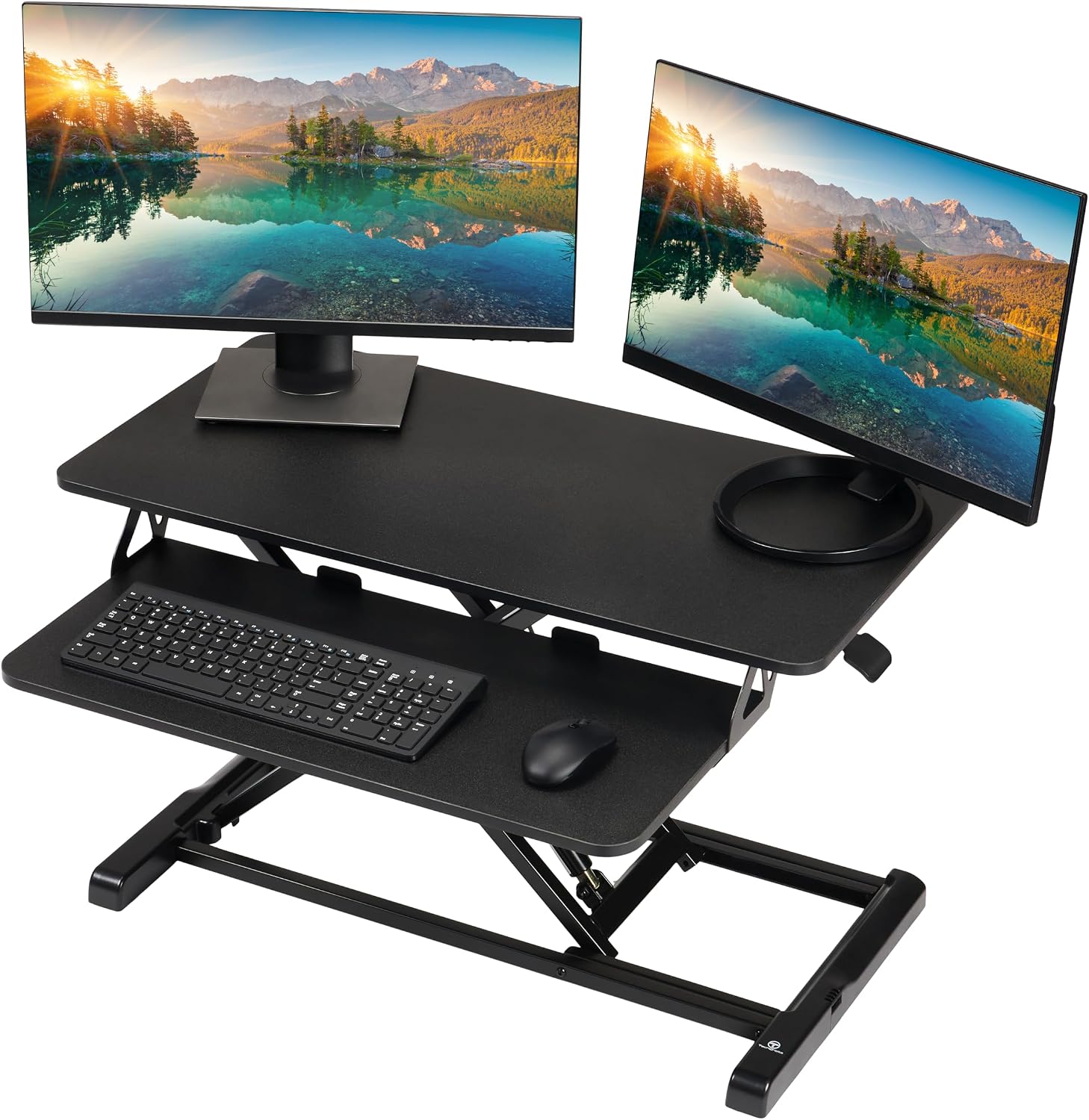 TechOrbits Standing Desk Converter - 32 Inch Adjustable Sit to Stand Up Workstation, Particle Board, Dual Monitor Desktop Riser with Keyboard Tray, for Home Office Laptop, Black 32'