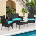 4 Pieces Patio Furniture Set,Rattan Chair Wicker Sofa Garden Conversation Sets,Outdoor Patio Set for Garden Lawn Pool or Backyard,Armrest Chair Loveseat with Tempered Glass Table（Blue）