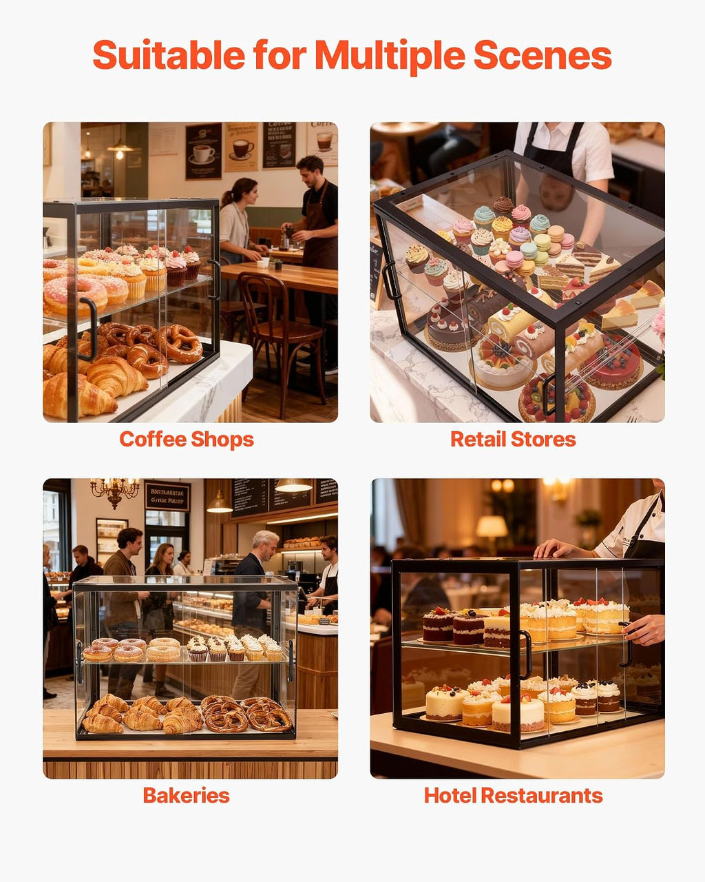 VEVOR Bakery Display Case, 2-Tier Commercial Countertop Pastry Display Case, Clear Acrylic Bread Box for Kitchen, Party Cake Cabinet with Sliding Door for Cookie Dessert Donut, 21.7' x 15.2' x 15.4'