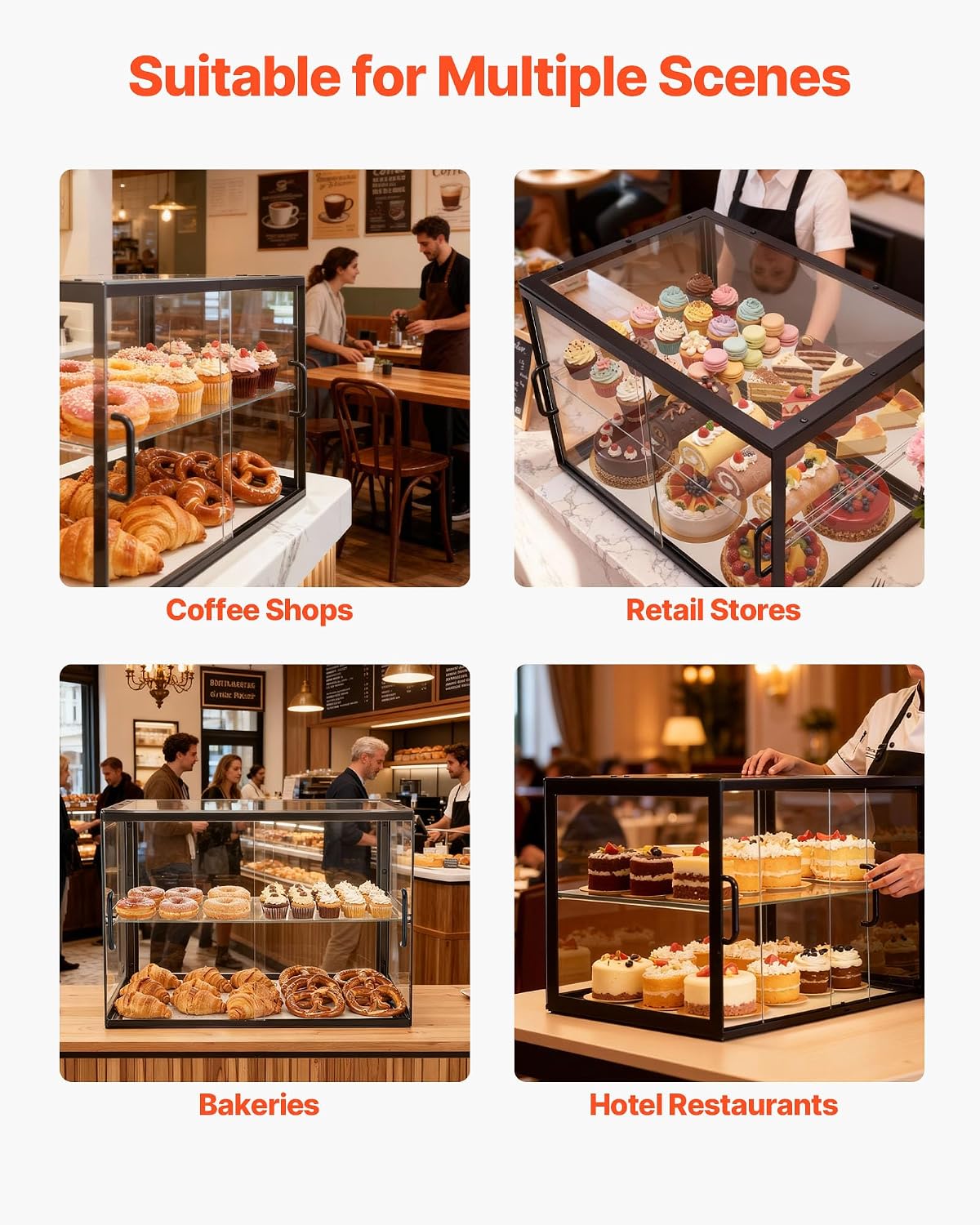 VEVOR Bakery Display Case, 2-Tier Commercial Countertop Pastry Display Case, Clear Acrylic Bread Box for Kitchen, Party Cake Cabinet with Sliding Door for Cookie Dessert Donut, 21.7' x 15.2' x 15.4'