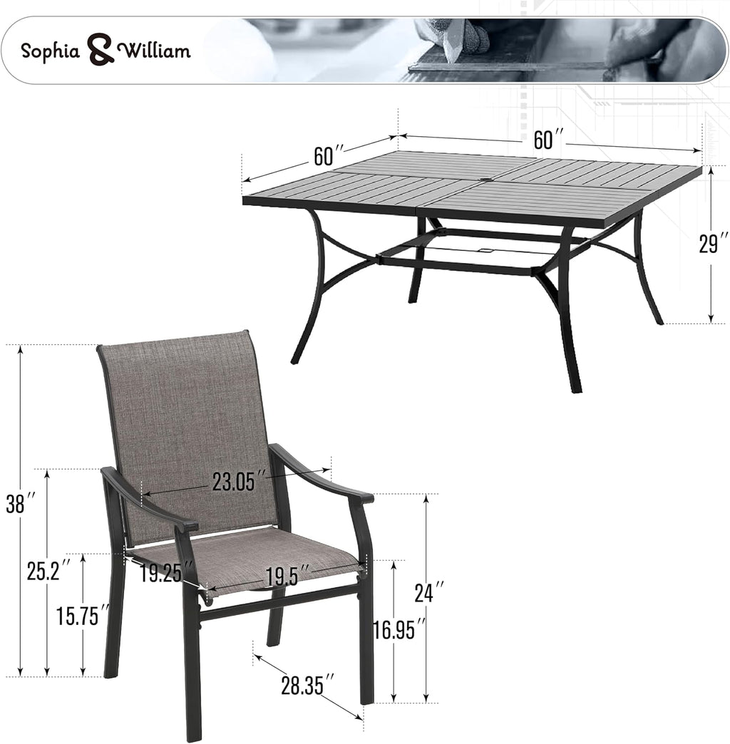 Sophia & William Patio Dining Set 9 Pieces, 8 Quick Dry Textilene Chairs and 1 Large Square Outdoor Dining Table, Durable All-Weather Patio Furniture for Lawn, Park, and Courtyard Support 350lbs