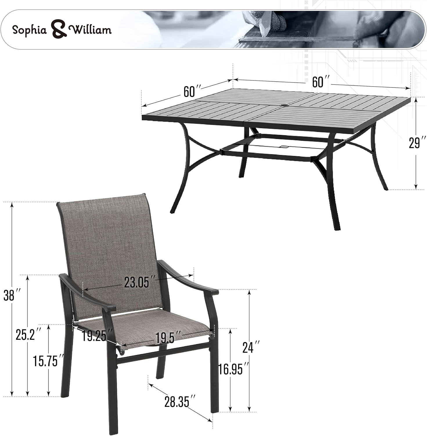 Sophia & William Patio Dining Set 9 Pieces, 8 Quick Dry Textilene Chairs and 1 Large Square Outdoor Dining Table, Durable All-Weather Patio Furniture for Lawn, Park, and Courtyard Support 350lbs