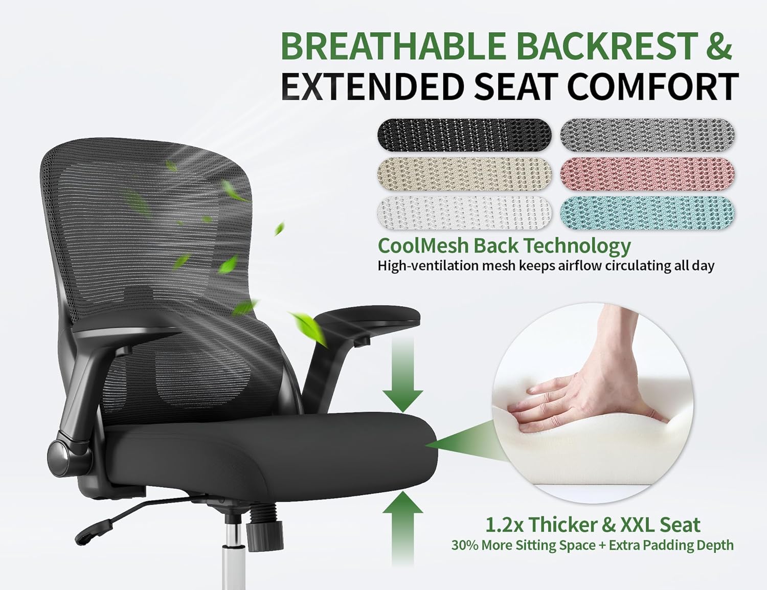 Office Chair Ergonomic Desk Chair Comfy: 400LBS Mesh Computer Chair Ergonomic Gaming Chairs with Wheels Adjustable Lumbar Support and Flip up Armrest-Swivel Executive Chairs Long Hours(Full Black)
