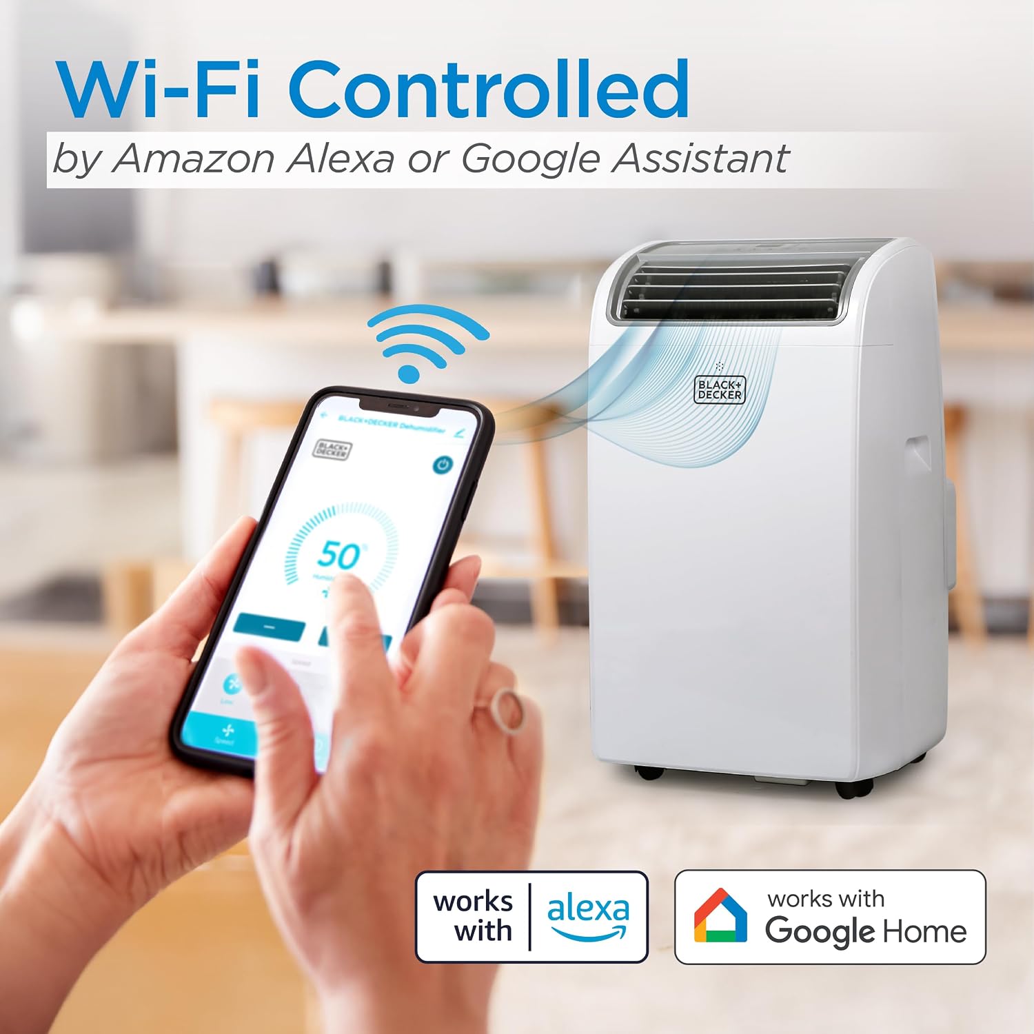 BLACK+DECKER Smart Portable Air Conditioner, 12,000 BTU for Rooms up to 550 Sq. Ft., Smart Portable AC with Follow Me Remote and Window Kit, BPACT12WT, White