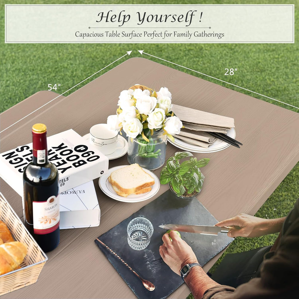 Giantex Picnic Table Bench Set Outdoor Camping All Weather Metal Base Wood-Like Texture Backyard Poolside Dining Party Garden Patio Lawn Deck Furniture Large Camping Picnic Tables for Adult