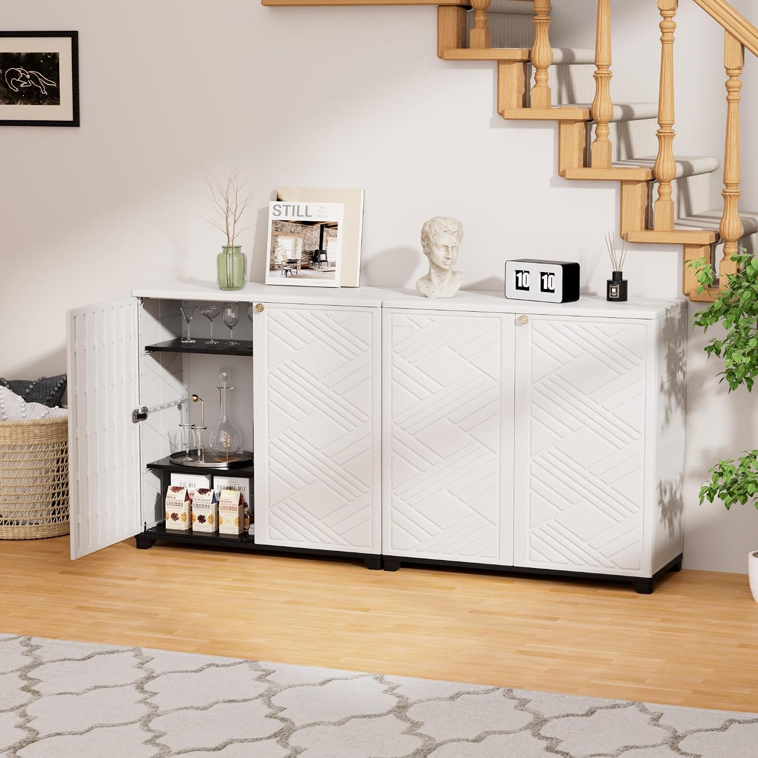ADDOK Indoor Outdoor Plastic Storage Cabinet 34'x15'x34', Outdoor Storage Shed for Living Room, Hallway, Balcony, Garage, Garden, Backyard-White（W/O Shelf）