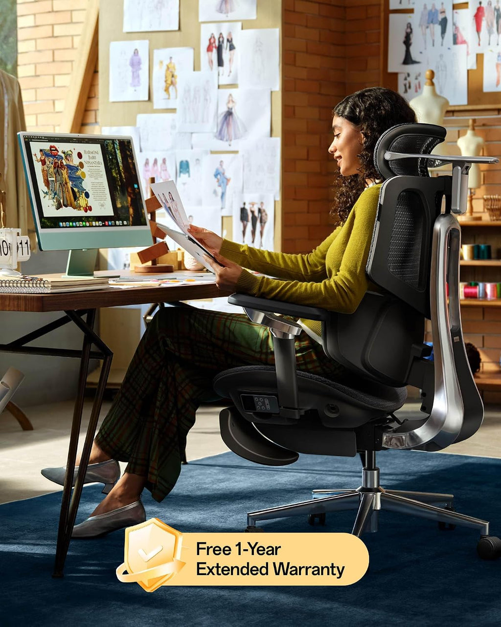 Hbada X7 Smart Ergonomic Chair, Ergonomic Office Chair, Fully Automated Lumbar Tracking, 4D Adjustable Headrest, 720° Adjustable Armrests, Ventilated Seat Cushion, Black
