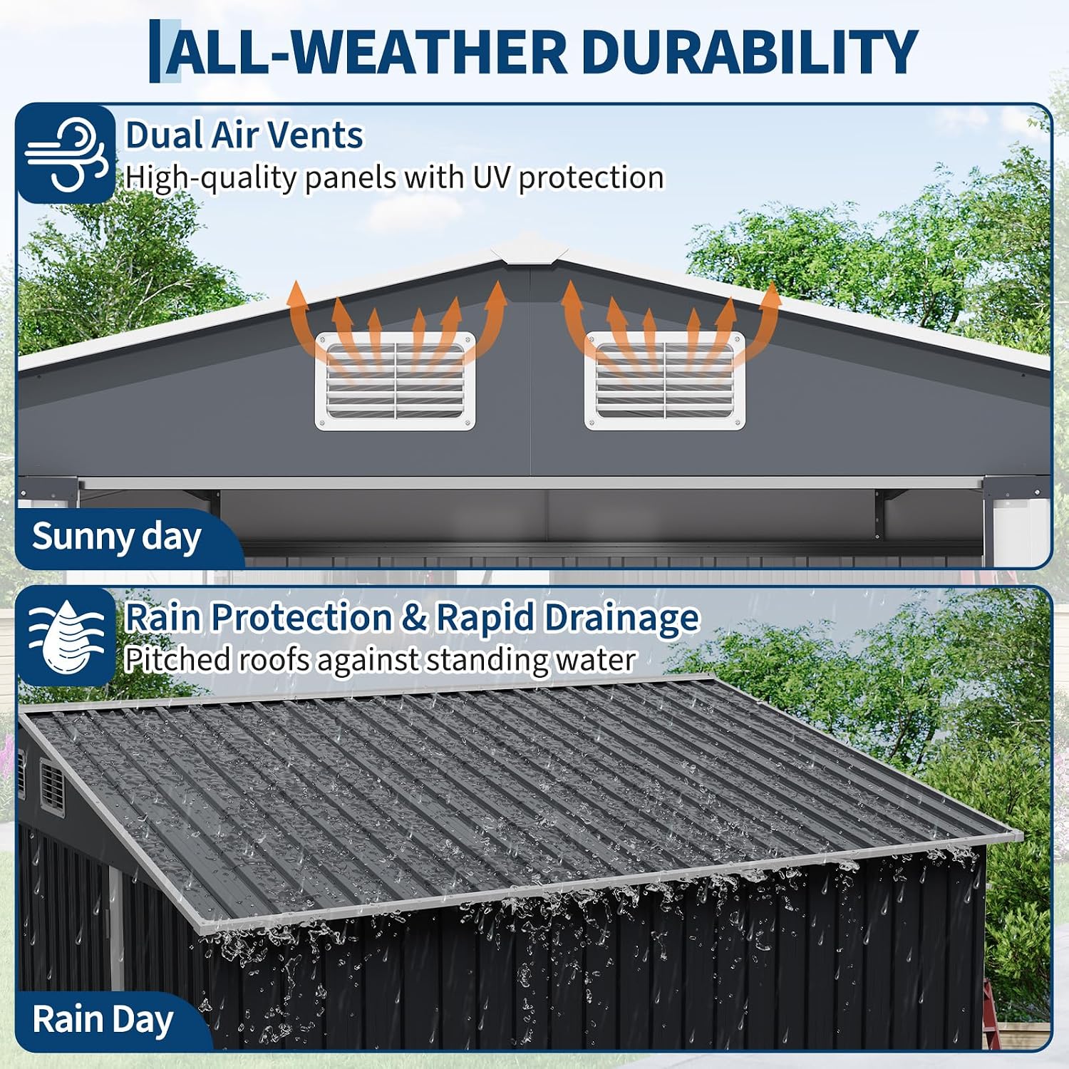 GarveeLife 12 X 10 ft Outdoor Storage Shed, Metal Garden Sheds & Outdoor Storage with Updated Frame Structure, Backyard Garden Terrace Tool Shed for Backyard, Lawn, Patio, Bike Storage, Gray