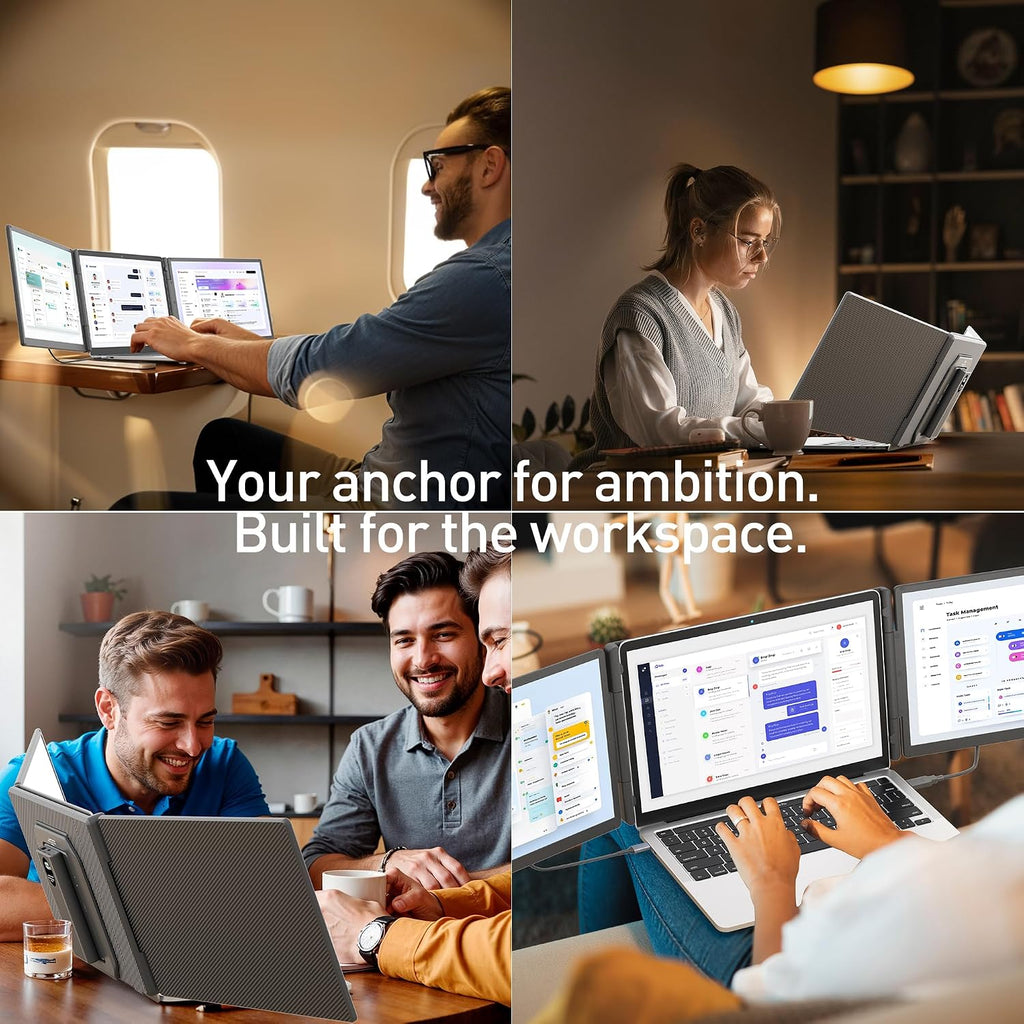 KEFEYA 15.6' Laptop Screen Extender, Includes Power Bank, FHD 1080P IPS Triple Laptop Monitor Extender for 13-17' Laptops, Plug & Play with HDMI/USB-A/TYPE-C/Hub, Compatible with Windows, Mac, Android