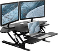 VIVO 43 inch Corner Height Adjustable Cubicle Stand Up Desk Converter, V Series, Quick Sit to Stand Tabletop Dual Monitor Riser Workstation, Black, DESK-V000VC