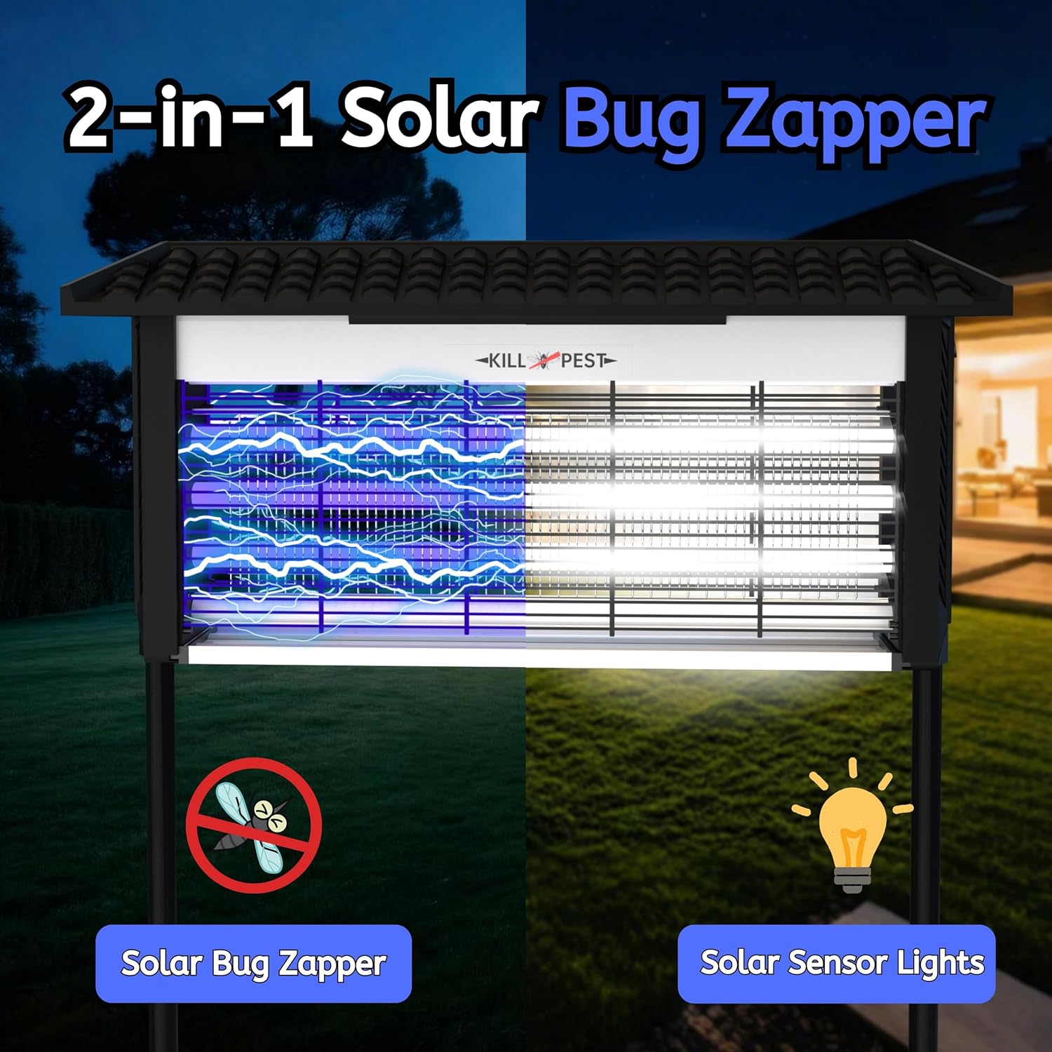 Solar Bug Zapper Outdoor Mosquitos Zapper Solar Powered Bug Zapper Outdoor Camping Fly Control for 4000 sq.ft Waterproof Fly Killer Solar Mosquito Zapper for Garden Lawn and Back Yard