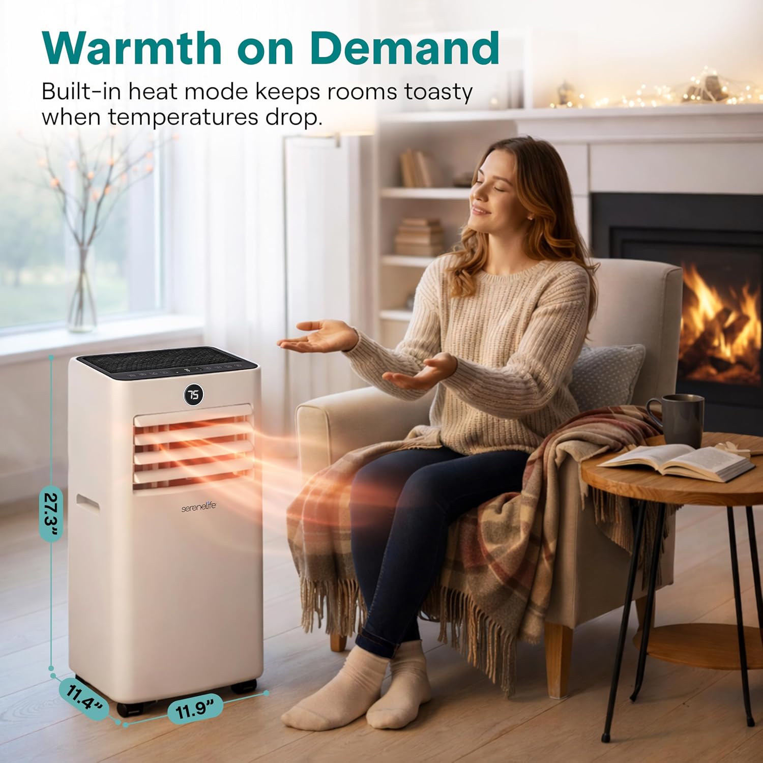 SereneLife 10,000 BTU Portable Air Conditioner and Heater, Small AC with Dehumidifier and Fan, Mini AC Unit with 450 Sq. Ft. Coverage, Includes Remote Control and Window Mount Kit