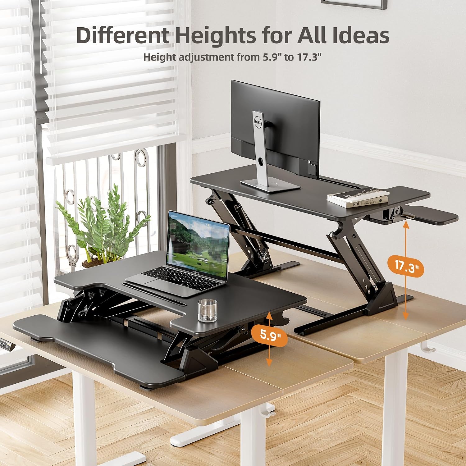 Claiks Standing Desk Converter 32 inch, Height Adjustable Sit Stand Up Desk Riser, Quick Sit to Stand Tabletop Dual Monitor Riser Workstation for Home Office with Keyboard Tray, Black