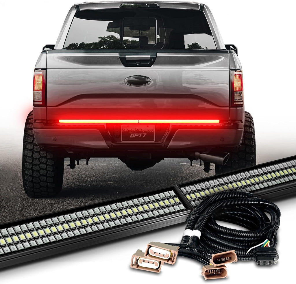 OPT7 Dynamic Taillight for F150 2015-2018 w/o Blind Spot Monitor – Redline 60' Aluminum Rigid 2-Section Triple Row LED Truck Tailgate Light Bar w/Sequential Red Turn + Plug'n'Play Harness