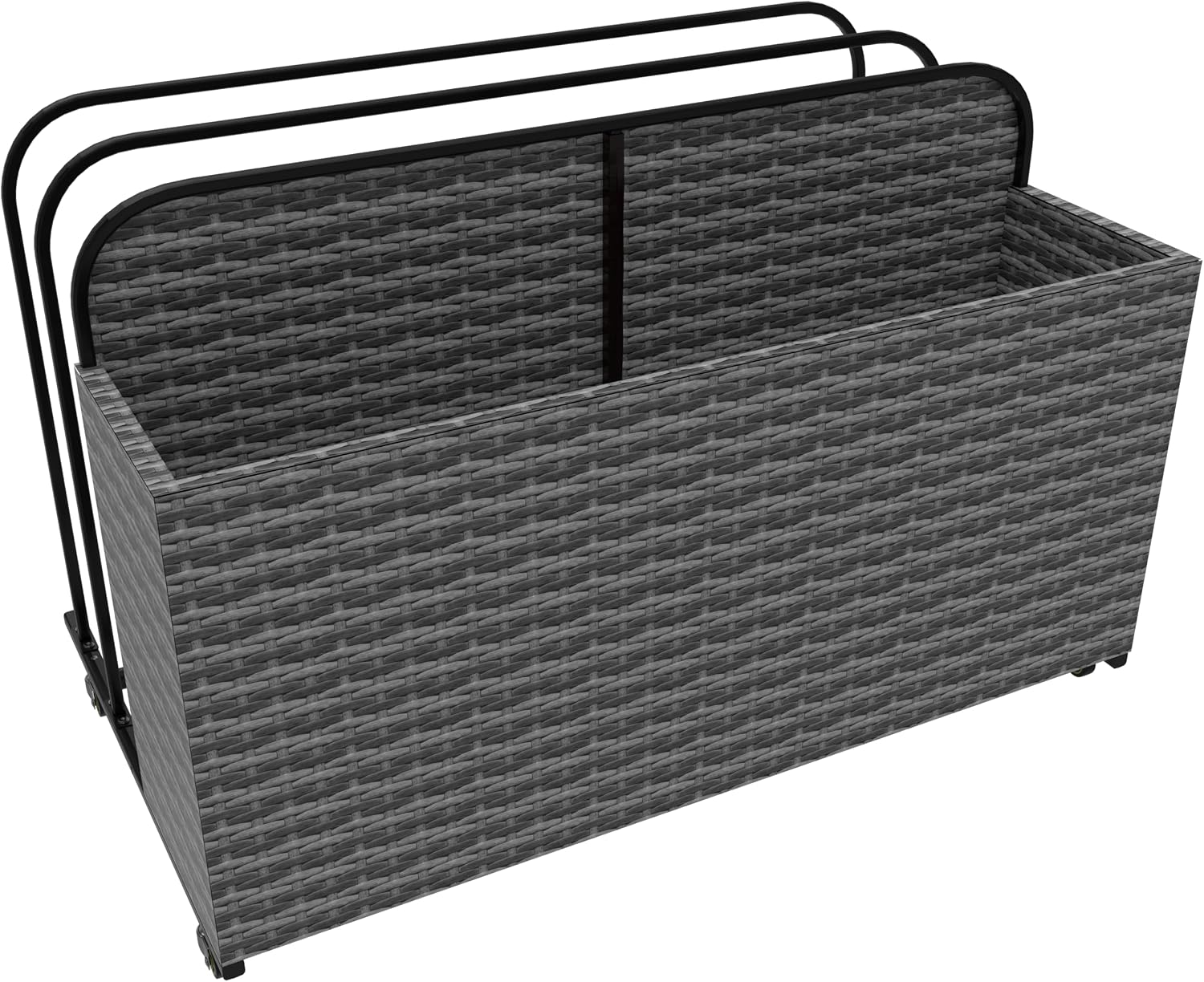 Rolling Poolside Float Storage, Pool Storage Bin, Outdoor Storage Organizer PE Rattan Pool Towel Rack for Floaties, Pool Accessories and Patio furniture Grey