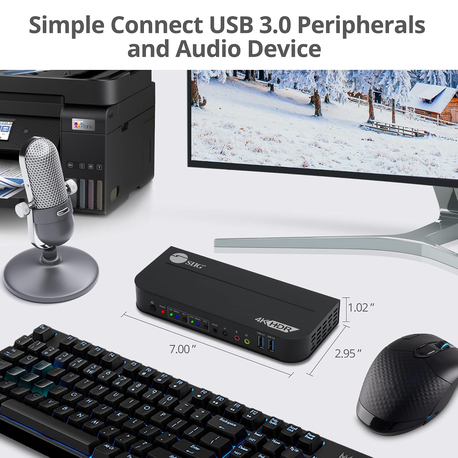 SIIG 2-Port 4K KVM Switch DisplayPort with Remote Control, DP or HDMI Output, 2X USB 3.2 Type-A Ports, Support DisplayPort 1.4/1.2, EDID Bypass, Compatible with Windows and Mac (CE-KV0C11-S1)