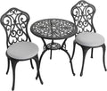 NUU GARDEN 3 Pieces Patio Bistro Set, Outdoor Bistro Set with 2 Chairs, Round Table with Umbrella Hole, Outdoor Bistro Set with Umbrella Hole and Grey Cushions, Black
