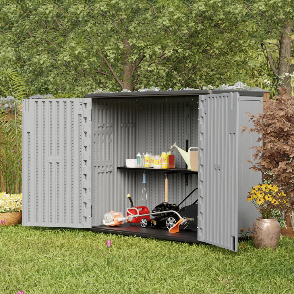 HOMSPARK 37 Cu.Ft Outdoor Storage Shed Weather Resistant, Multi Functional | Double-Wall Resin Storage Sheds & Outdoor Storage Box Waterproof for Backyard Garden Patio Lawn (Light-Grey)