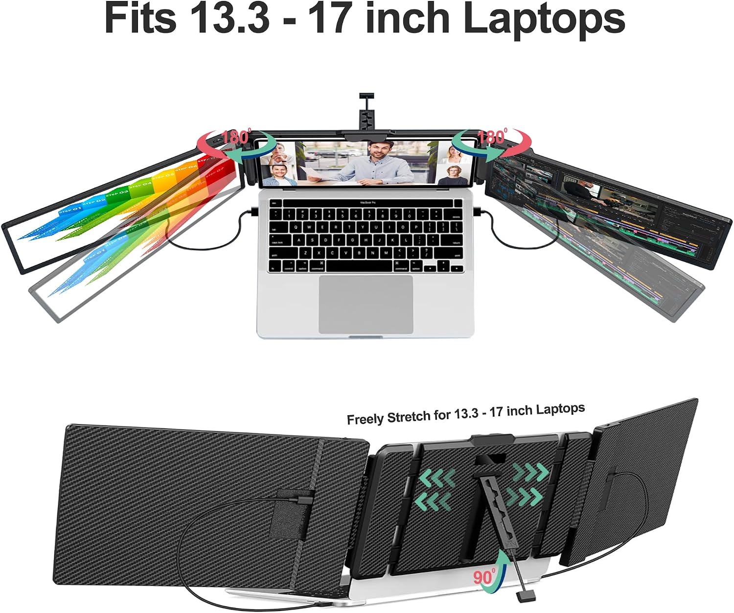 Alecewey Laptop Screen Extender 14 inch Triple Portable Laptop Monitor Attachment FHD 1080P Extra Screen for 13-17'' Laptops with Windows Chrome Mac
