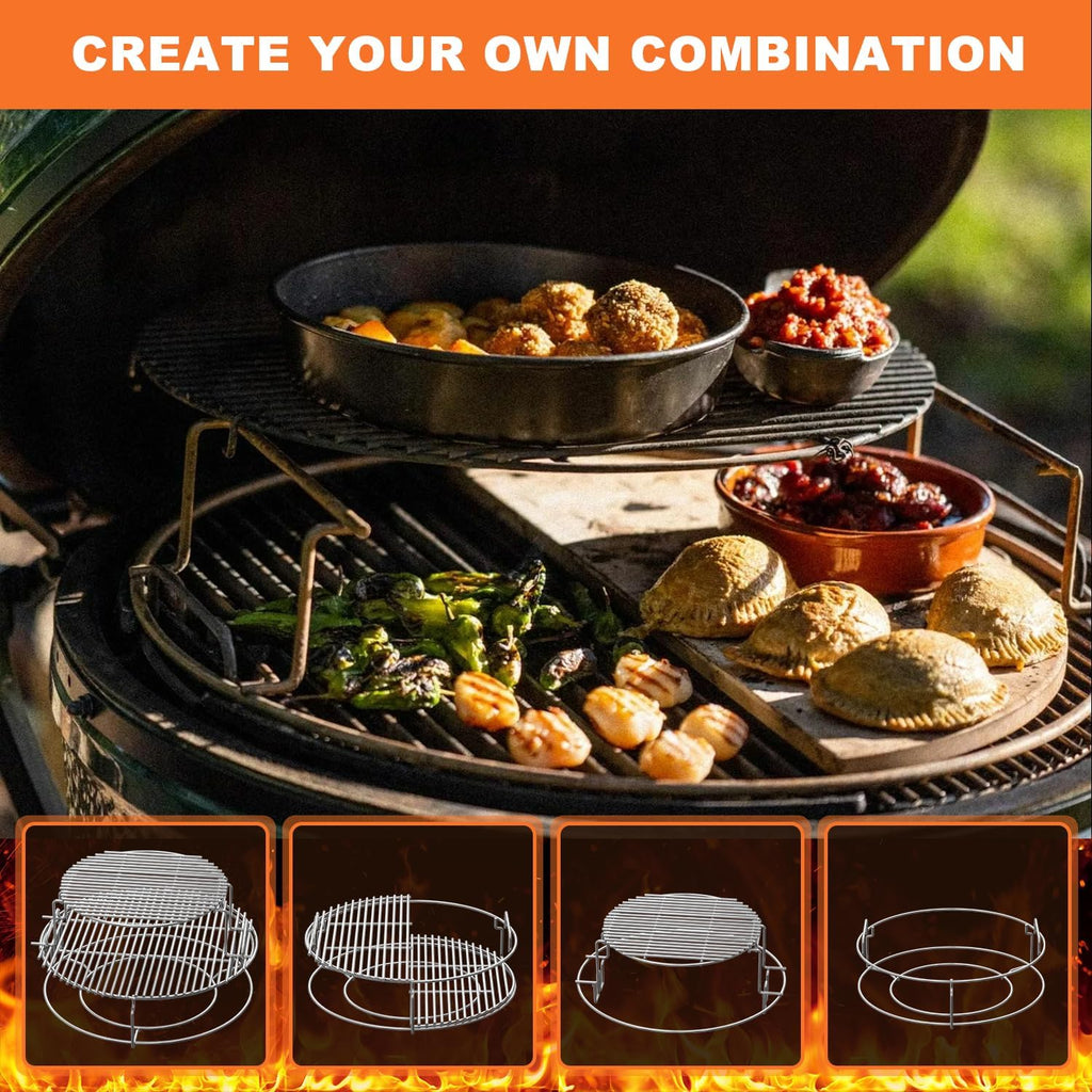 3 Tier 5 Piece Expander Rack Kit for Big Green Egg XL Replacement Grill Racks with Removable Cooking System Stainless Steel Big Green Egg Accessories