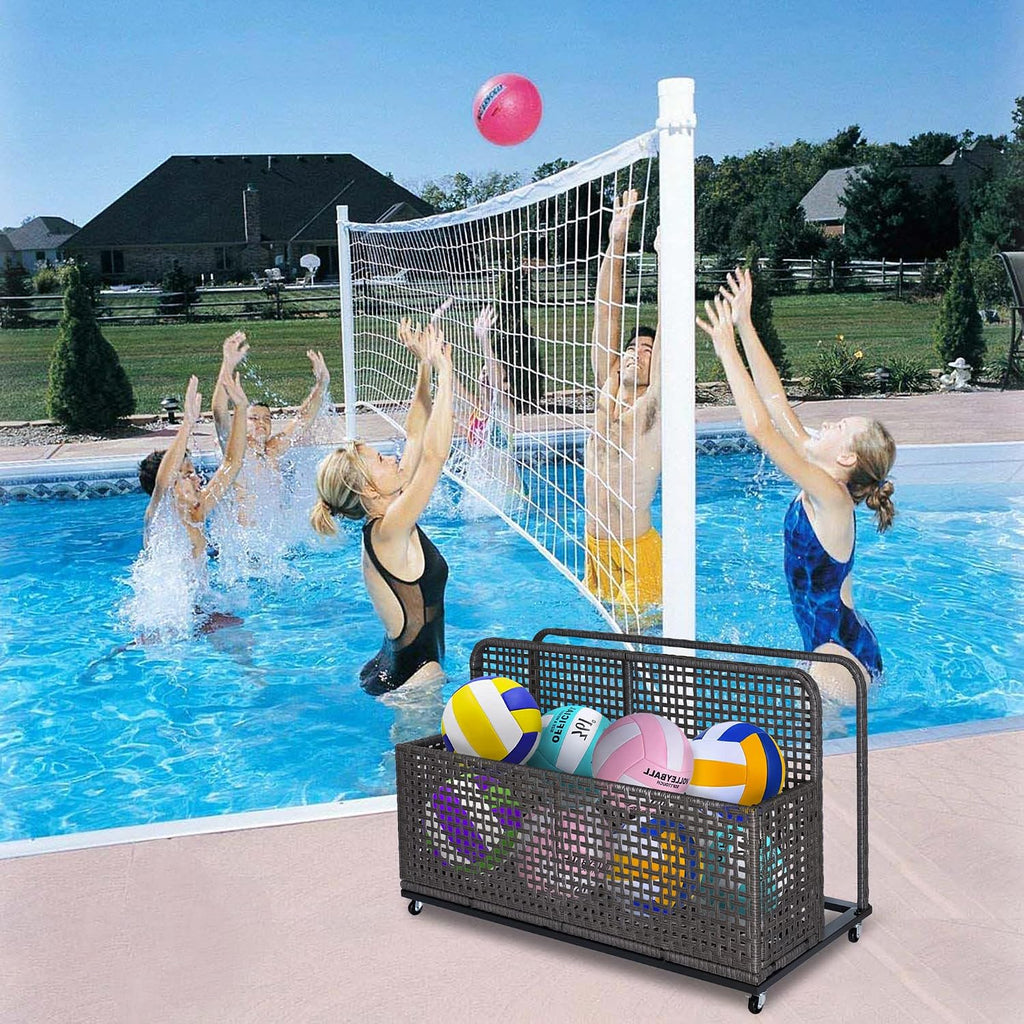 Poolside Float Storage, Outdoor Storage, Patio Poolside Float Storage Basket, Storage Box, PE Rattan Outdoor Pool Caddy with Rolling Wheels for Floaties, Patio, Pool, Beach-Sturdy & Movable,