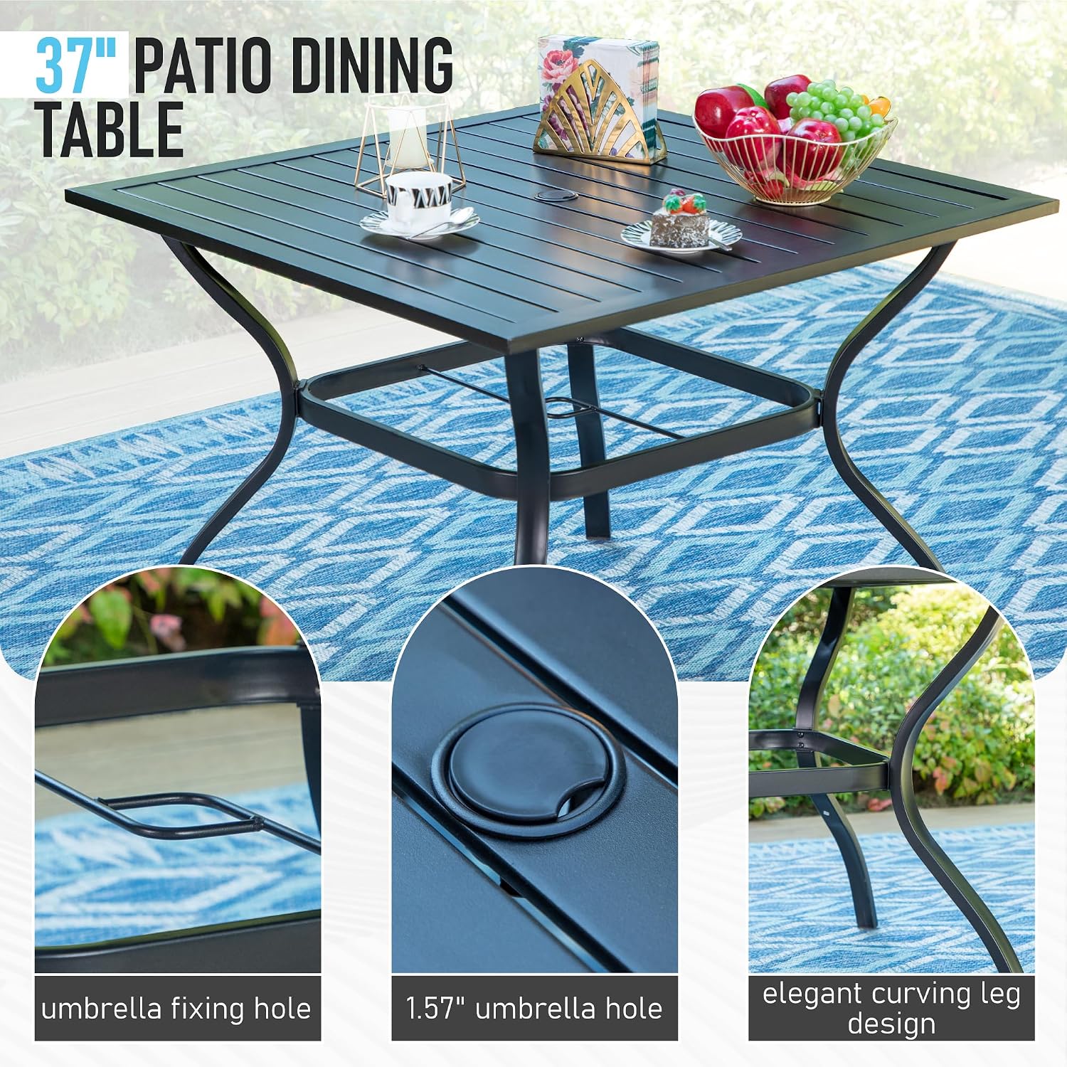 Sophia & William 5-Piece Outdoor Dining Set, 4 Comfortable Textilene Chairs and 37' Powder-Coated Outdoor Square Table, Durable All-Weather Patio Furniture for Lawn, Park, and Courtyard