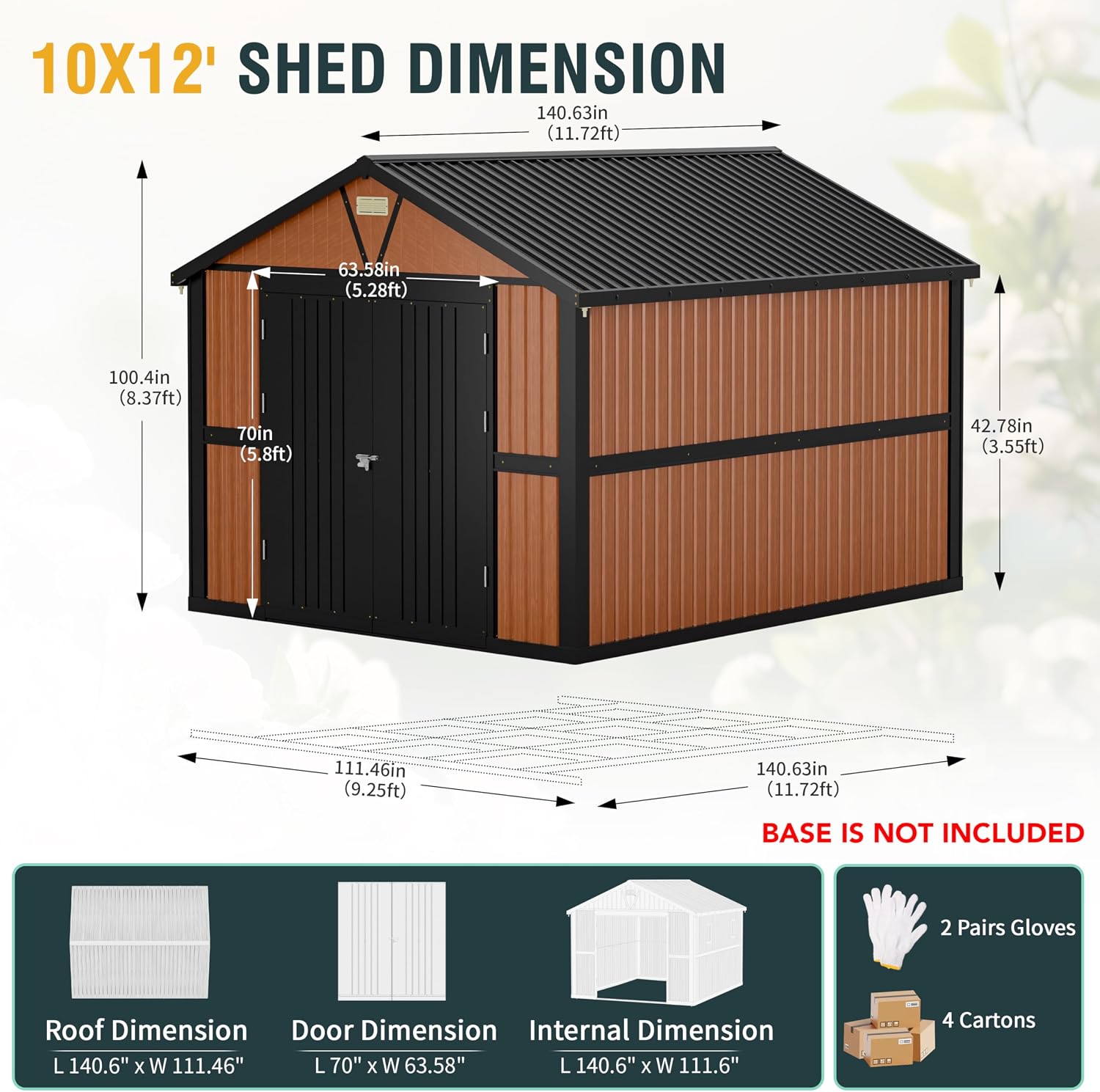 10x12 Ft Outdoor Storage Shed, Extra Large Metal Shed with Lockable Doors, 2 Windows, Outside Steel Tiny House Ideal for Garden, Backyard, Patio Utility, Tool Storage, Chicken Coops