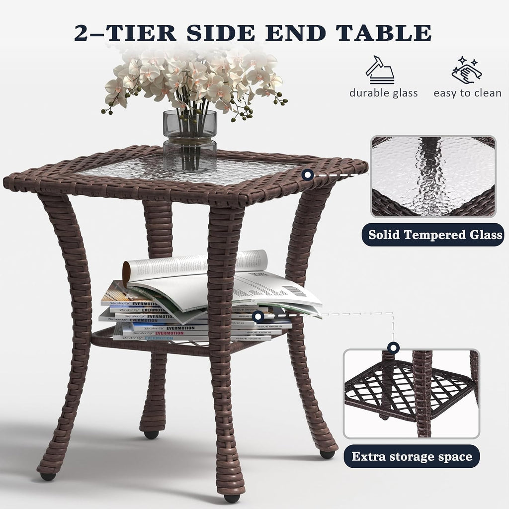 LayinSun 5 Pieces Outdoor Patio Furniture Set, Rattan Wicker Swivel Rocker Chairs Sets with Ottomans, Swivel Glider Chairs, and Coffee Table